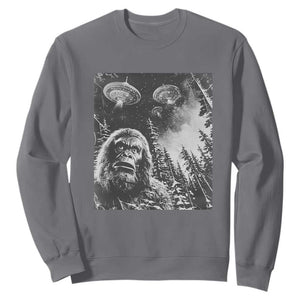 Funny Graphic Bigfoot Selfie with UFOs Weird Sweatshirt TS10 Charcoal Print Your Wear