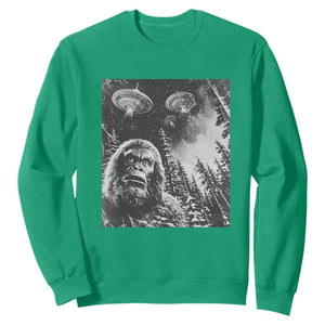 Funny Graphic Bigfoot Selfie with UFOs Weird Sweatshirt TS10 Irish Green Print Your Wear