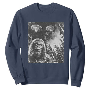 Funny Graphic Bigfoot Selfie with UFOs Weird Sweatshirt TS10 Navy Print Your Wear