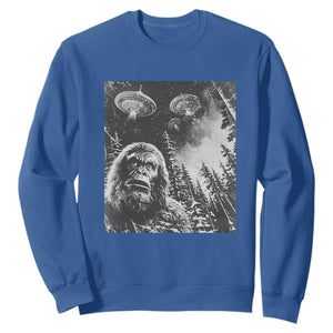 Funny Graphic Bigfoot Selfie with UFOs Weird Sweatshirt TS10 Royal Blue Print Your Wear