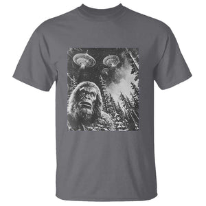 Funny Graphic Bigfoot Selfie with UFOs Weird T Shirt TS10 Charcoal Print Your Wear