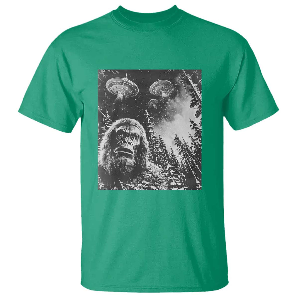 Funny Graphic Bigfoot Selfie with UFOs Weird T Shirt TS10 Irish Green Print Your Wear