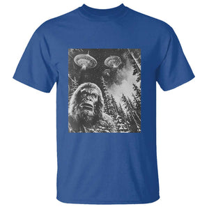 Funny Graphic Bigfoot Selfie with UFOs Weird T Shirt TS10 Royal Blue Print Your Wear