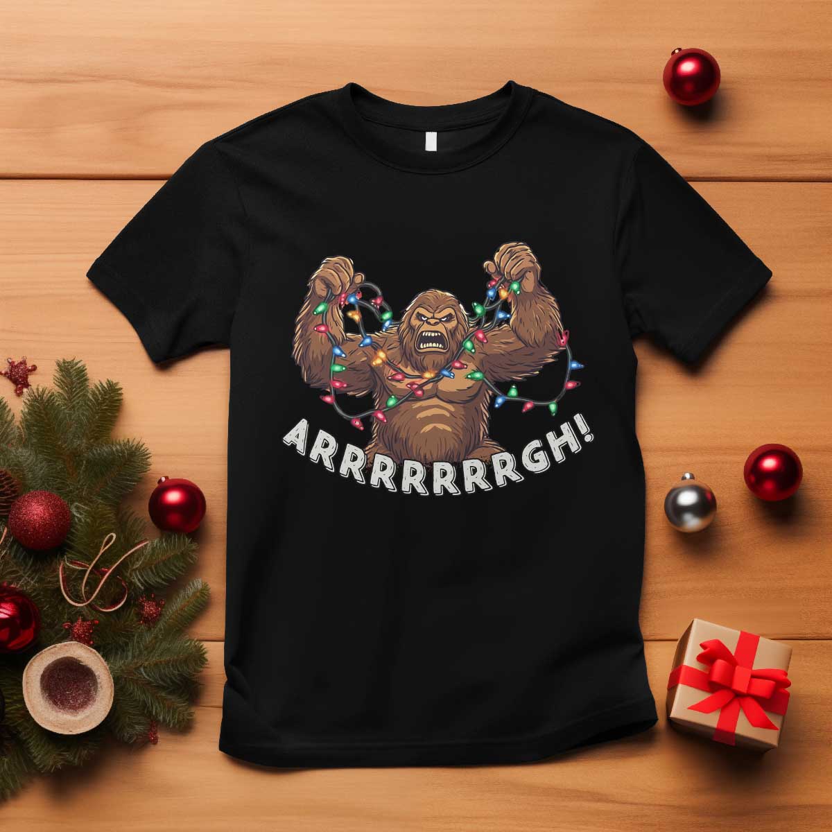 Bigfoot Christmas T Shirt Winter Yeti Sasquatch Loves Xmas Tree Lights TS10 Black Print Your Wear