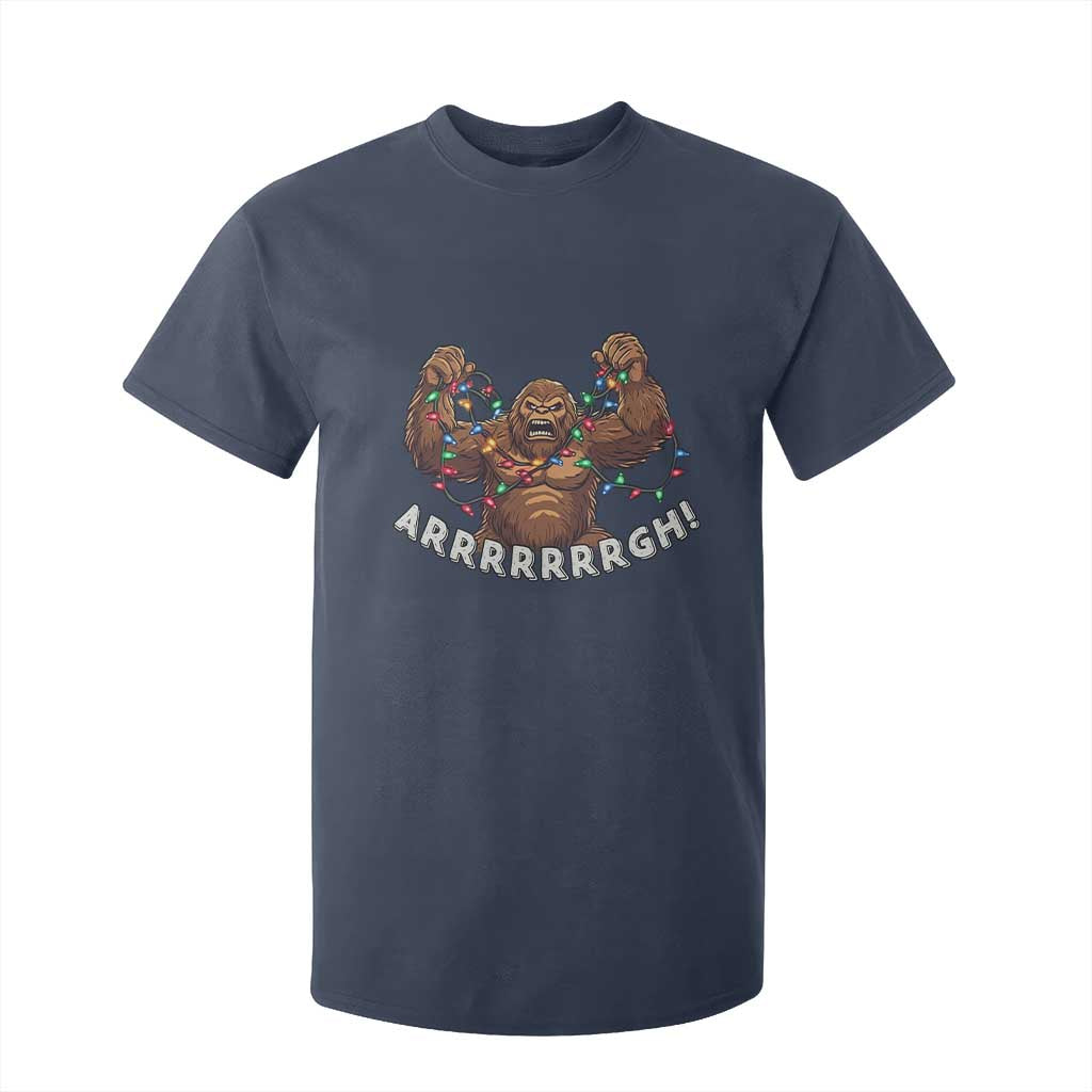 Bigfoot Christmas T Shirt For Kid Winter Yeti Sasquatch Loves Xmas Tree Lights TS10 Navy Print Your Wear