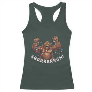 Bigfoot Christmas Racerback Tank Top Winter Yeti Sasquatch Loves Xmas Tree Lights TS10 Dark Forest Green Print Your Wear