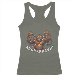 Bigfoot Christmas Racerback Tank Top Winter Yeti Sasquatch Loves Xmas Tree Lights TS10 Military Green Print Your Wear