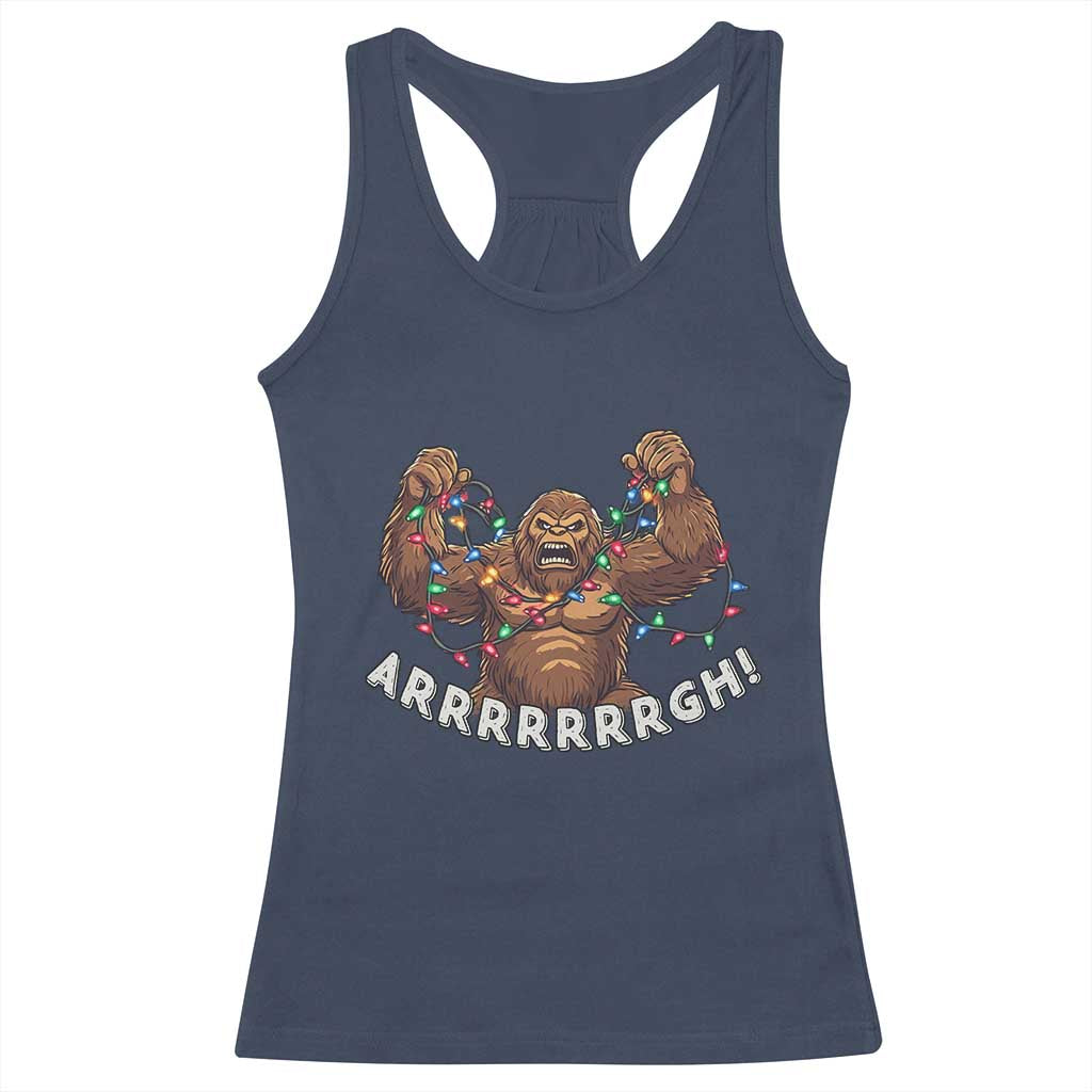Bigfoot Christmas Racerback Tank Top Winter Yeti Sasquatch Loves Xmas Tree Lights TS10 Navy Print Your Wear