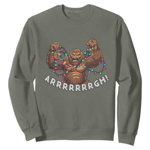 Bigfoot Christmas Sweatshirt Winter Yeti Sasquatch Loves Xmas Tree Lights TS10 Military Green Print Your Wear