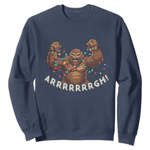 Bigfoot Christmas Sweatshirt Winter Yeti Sasquatch Loves Xmas Tree Lights TS10 Navy Print Your Wear