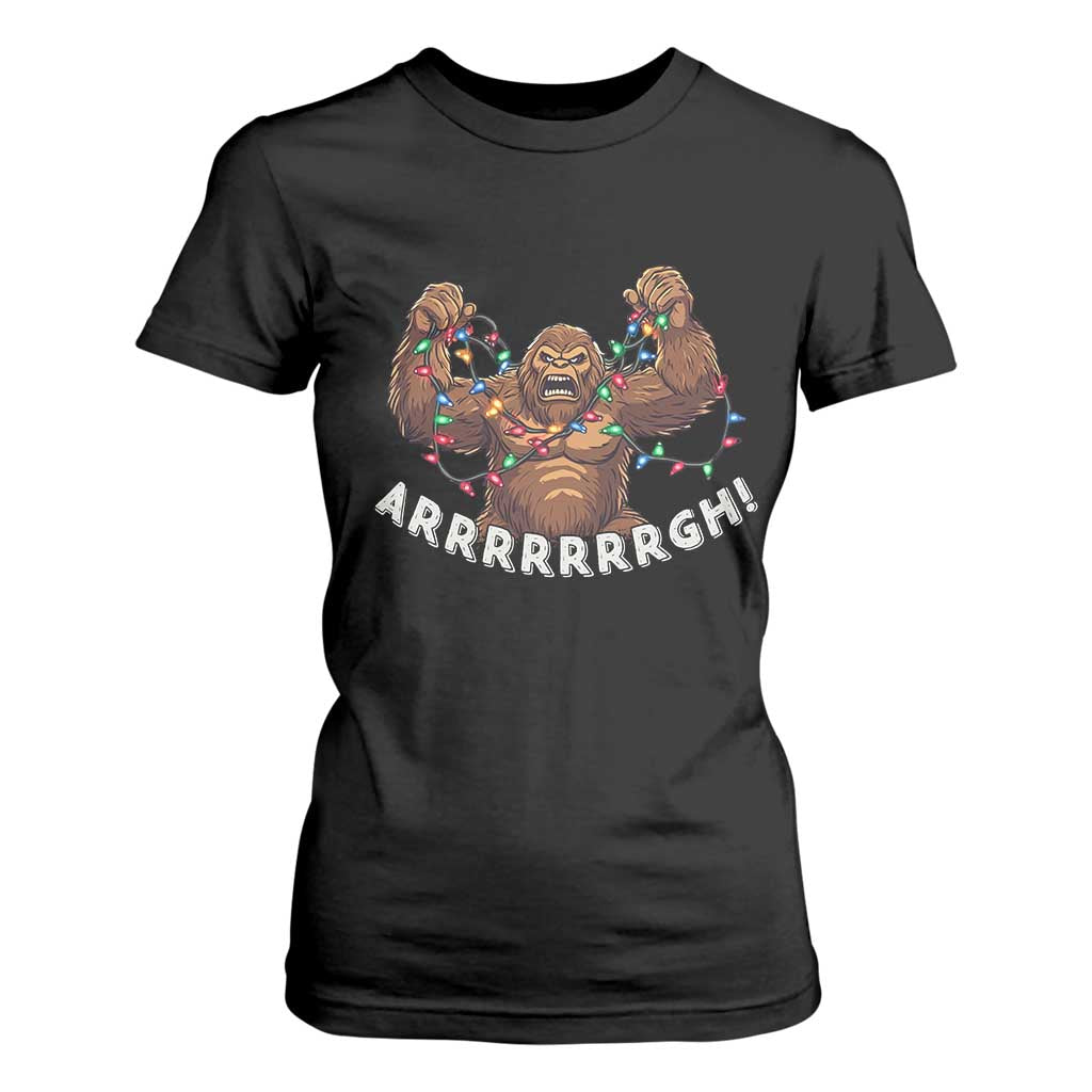 Bigfoot Christmas T Shirt For Women Winter Yeti Sasquatch Loves Xmas Tree Lights TS10 Black Print Your Wear