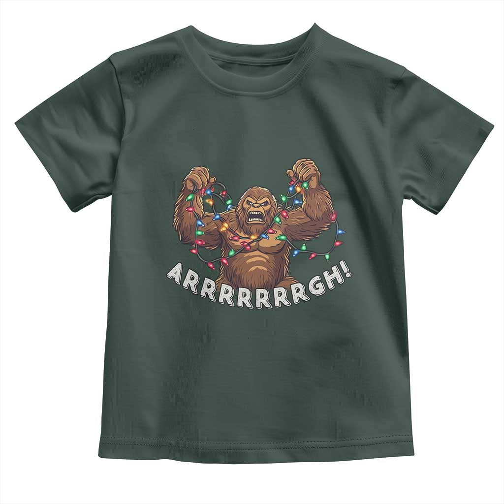 Bigfoot Christmas Toddler T Shirt Winter Yeti Sasquatch Loves Xmas Tree Lights TS10 Dark Forest Green Print Your Wear
