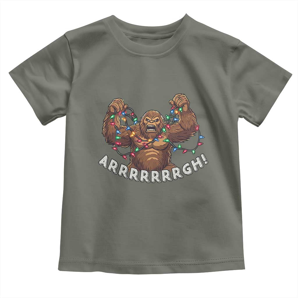 Bigfoot Christmas Toddler T Shirt Winter Yeti Sasquatch Loves Xmas Tree Lights TS10 Military Green Print Your Wear