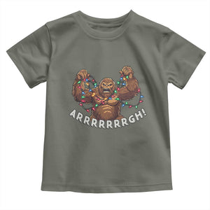 Bigfoot Christmas Toddler T Shirt Winter Yeti Sasquatch Loves Xmas Tree Lights TS10 Military Green Print Your Wear
