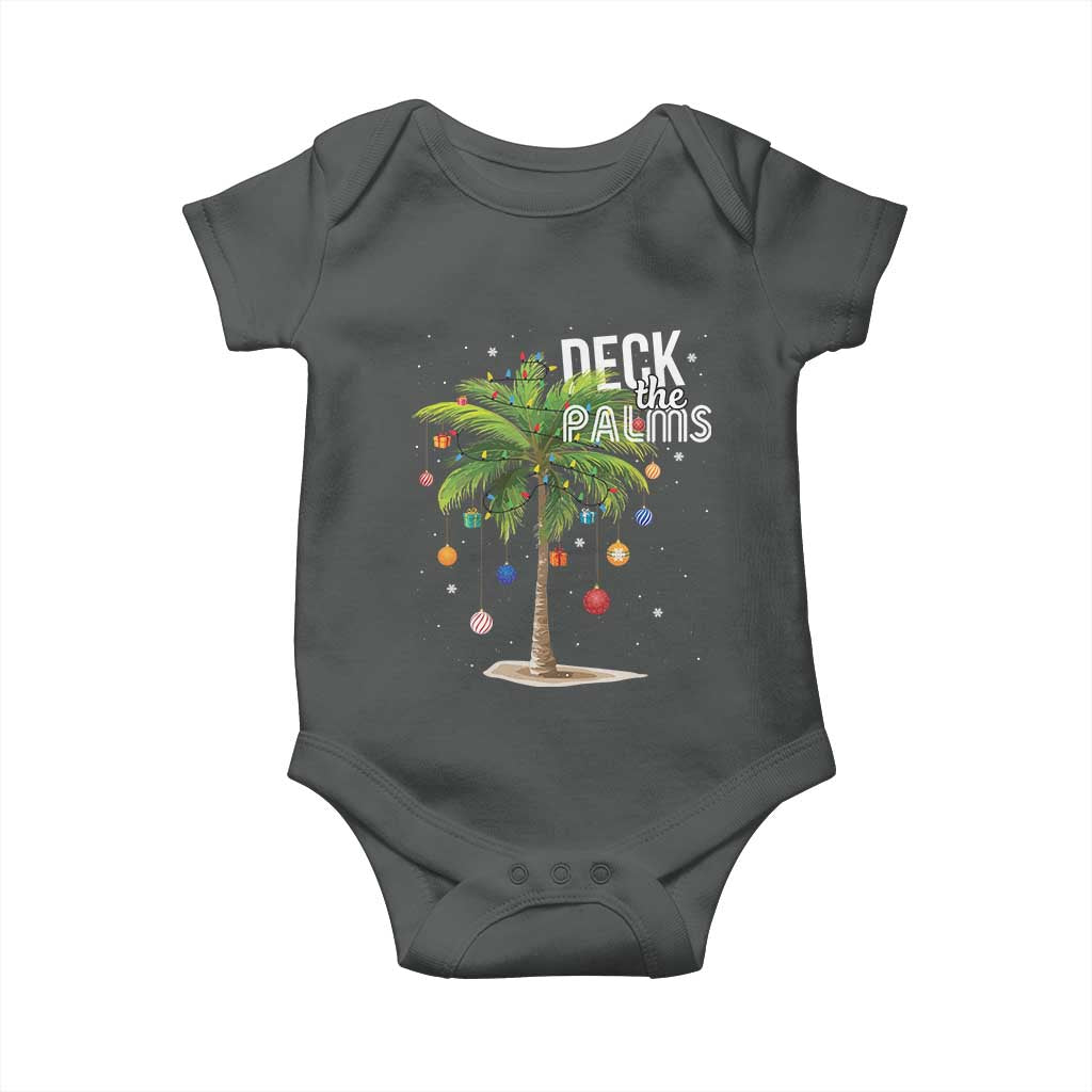 Hawaiian Christmas Baby Onesie Deck The Palms Christmas Palm Tree Beach Family Vacation TS10 Dark Heather Print Your Wear