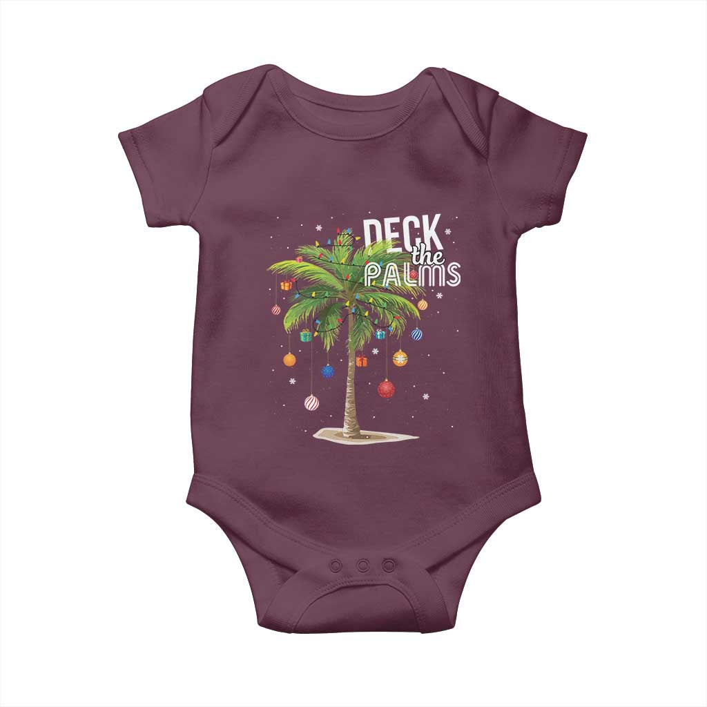 Hawaiian Christmas Baby Onesie Deck The Palms Christmas Palm Tree Beach Family Vacation TS10 Maroon Print Your Wear
