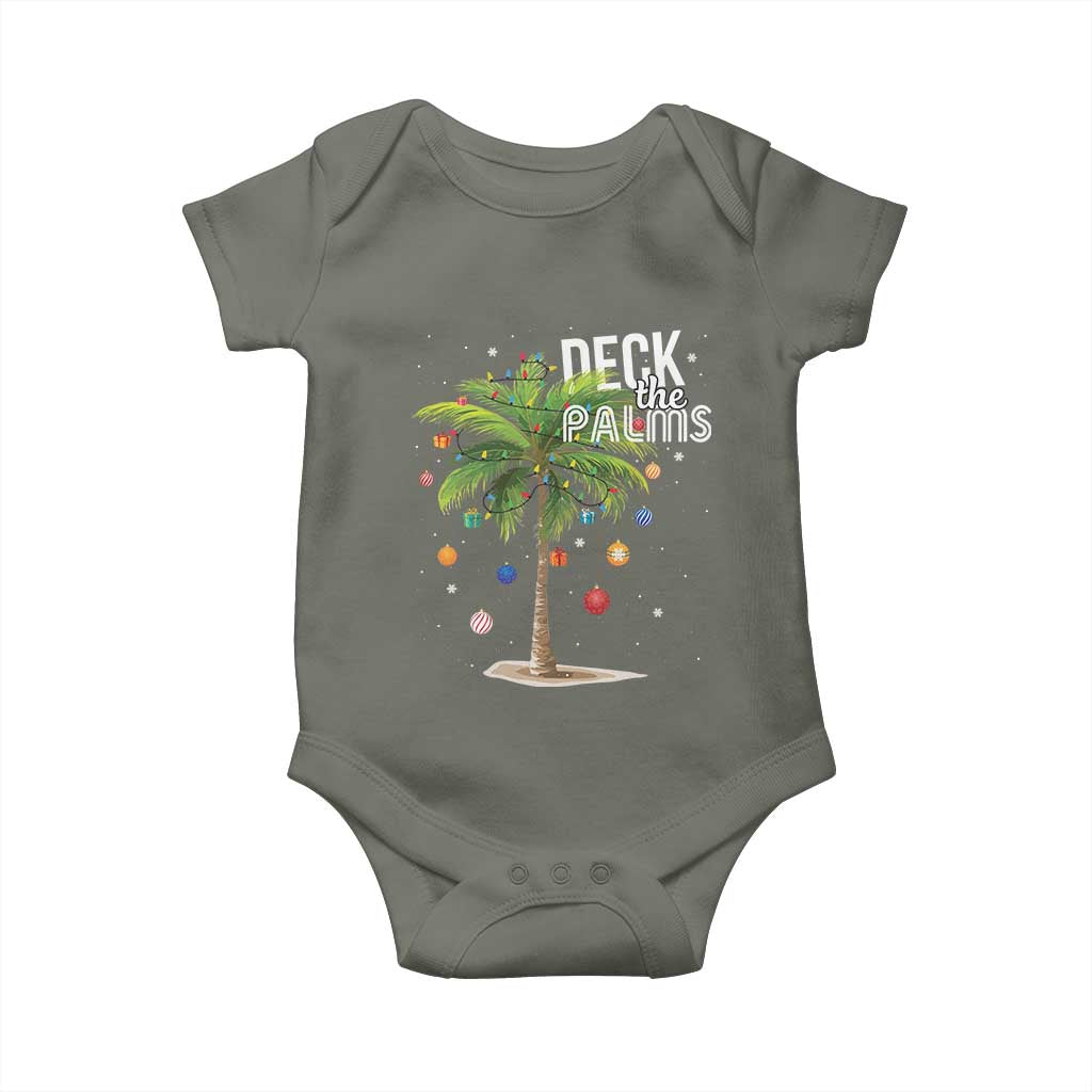 Hawaiian Christmas Baby Onesie Deck The Palms Christmas Palm Tree Beach Family Vacation TS10 Military Green Print Your Wear