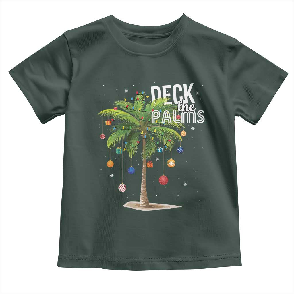 Hawaiian Christmas Baby Shirt Deck The Palms Christmas Palm Tree Beach Family Vacation TS10 Dark Forest Green Print Your Wear