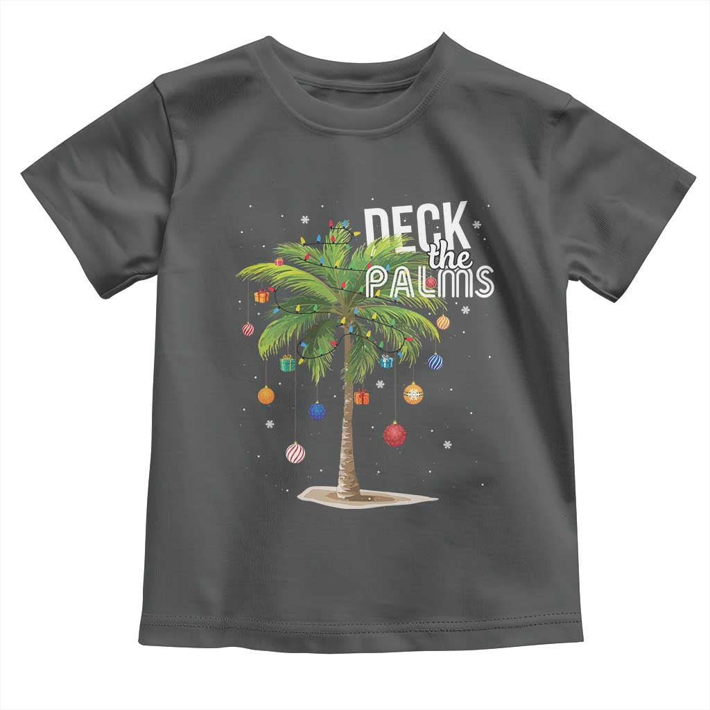 Hawaiian Christmas Baby Shirt Deck The Palms Christmas Palm Tree Beach Family Vacation TS10 Dark Heather Print Your Wear
