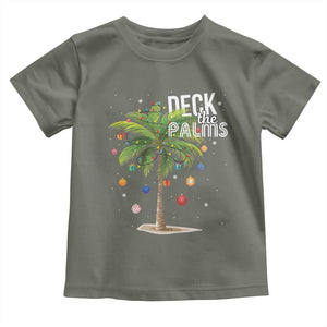 Hawaiian Christmas Baby Shirt Deck The Palms Christmas Palm Tree Beach Family Vacation TS10 Military Green Print Your Wear