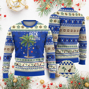 Hawaiian Christmas Ugly Christmas Sweater Deck The Palms Christmas Palm Tree Beach Family Vacation TS10 Blue Print Your Wear