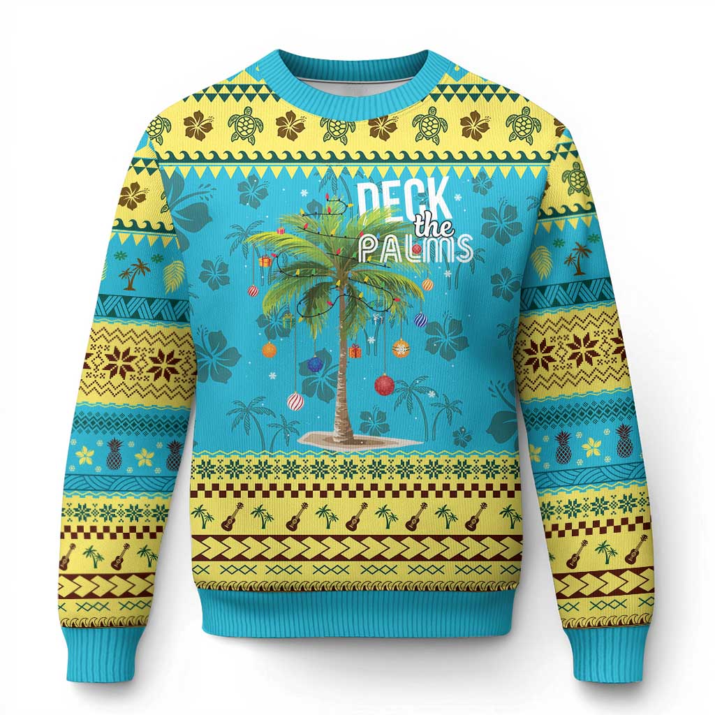 Hawaiian Christmas Ugly Christmas Sweater Deck The Palms Christmas Palm Tree Beach Family Vacation TS10 Hawaii Print Your Wear