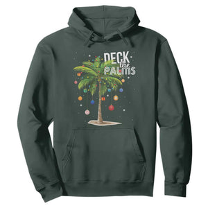 Hawaiian Christmas Hoodie Deck The Palms Christmas Palm Tree Beach Family Vacation TS10 Dark Forest Green Print Your Wear