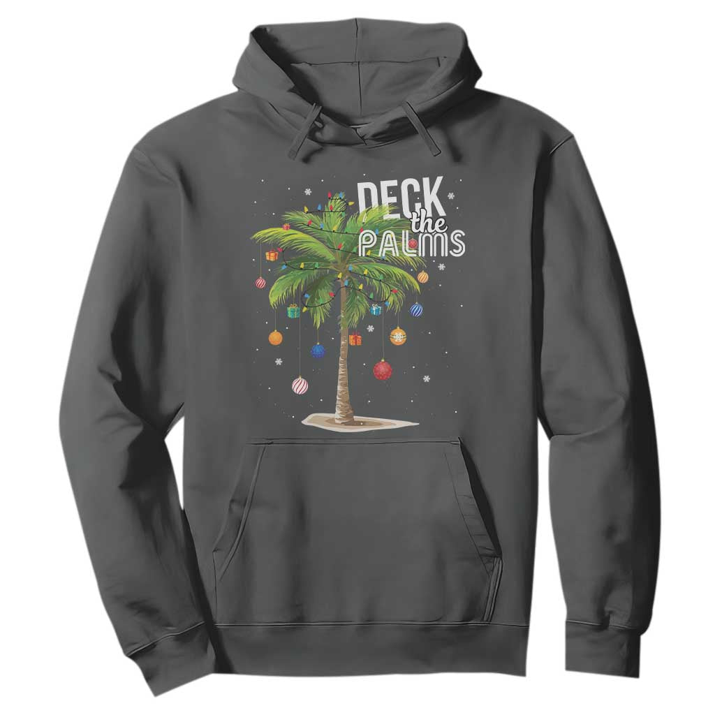 Hawaiian Christmas Hoodie Deck The Palms Christmas Palm Tree Beach Family Vacation TS10 Dark Heather Print Your Wear