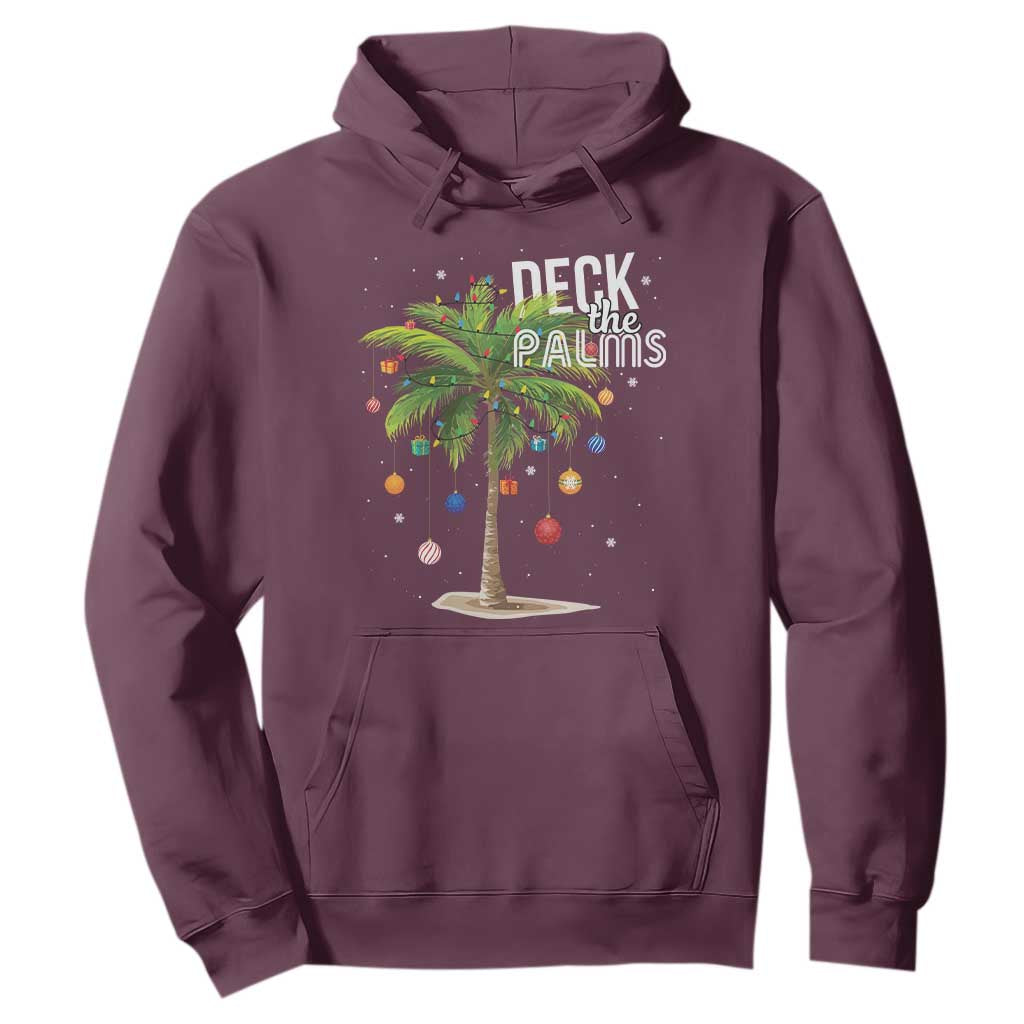 Hawaiian Christmas Hoodie Deck The Palms Christmas Palm Tree Beach Family Vacation TS10 Maroon Print Your Wear