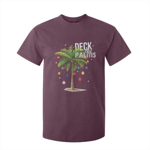 Hawaiian Christmas T Shirt For Kid Deck The Palms Christmas Palm Tree Beach Family Vacation TS10 Maroon Print Your Wear