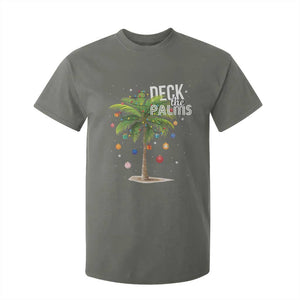 Hawaiian Christmas T Shirt For Kid Deck The Palms Christmas Palm Tree Beach Family Vacation TS10 Military Green Print Your Wear