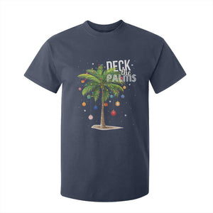 Hawaiian Christmas T Shirt For Kid Deck The Palms Christmas Palm Tree Beach Family Vacation TS10 Navy Print Your Wear