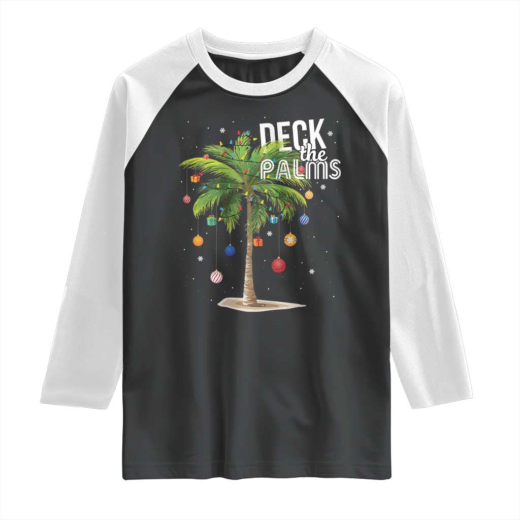 Hawaiian Christmas Raglan Shirt Deck The Palms Christmas Palm Tree Beach Family Vacation TS10 Black White Print Your Wear