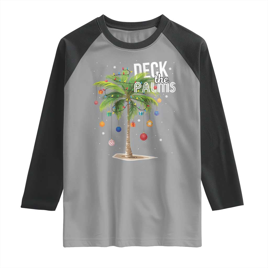 Hawaiian Christmas Raglan Shirt Deck The Palms Christmas Palm Tree Beach Family Vacation TS10 Sport Gray Black Print Your Wear
