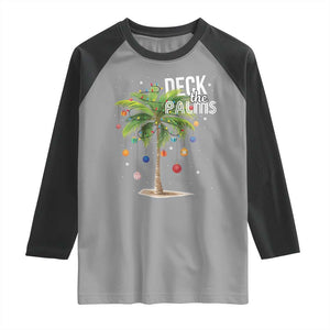 Hawaiian Christmas Raglan Shirt Deck The Palms Christmas Palm Tree Beach Family Vacation TS10 Sport Gray Black Print Your Wear
