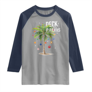Hawaiian Christmas Raglan Shirt Deck The Palms Christmas Palm Tree Beach Family Vacation TS10 Sport Gray Navy Print Your Wear