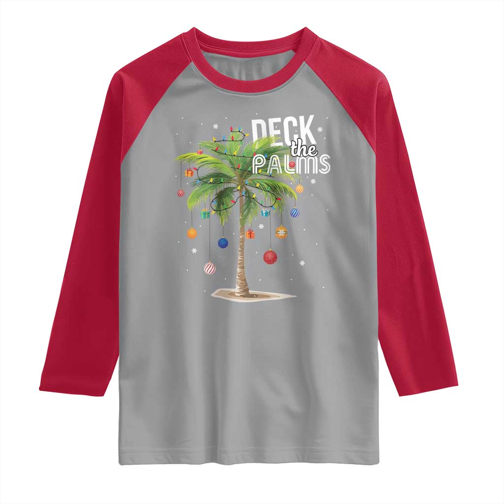 Hawaiian Christmas Raglan Shirt Deck The Palms Christmas Palm Tree Beach Family Vacation TS10 Sport Gray Red Print Your Wear