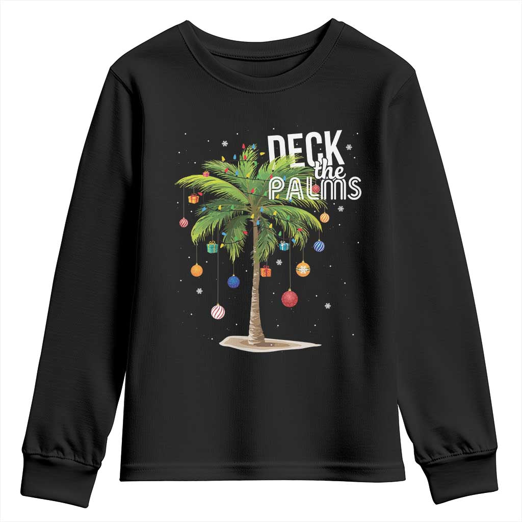 Hawaiian Christmas Youth Sweatshirt Deck The Palms Christmas Palm Tree Beach Family Vacation TS10 Black Print Your Wear