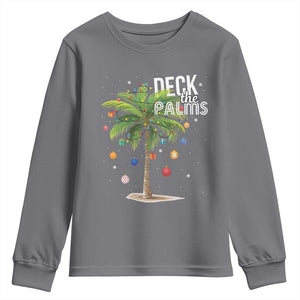 Hawaiian Christmas Youth Sweatshirt Deck The Palms Christmas Palm Tree Beach Family Vacation TS10 Charcoal Print Your Wear