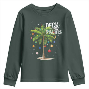 Hawaiian Christmas Youth Sweatshirt Deck The Palms Christmas Palm Tree Beach Family Vacation TS10 Dark Forest Green Print Your Wear