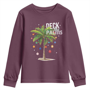 Hawaiian Christmas Youth Sweatshirt Deck The Palms Christmas Palm Tree Beach Family Vacation TS10 Maroon Print Your Wear
