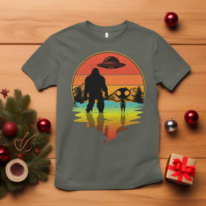 Funny Bigfoot Christmas T Shirt Believe Bigfoot Alien Santa Hat Sasquatch Loves TS10 Military Green Print Your Wear