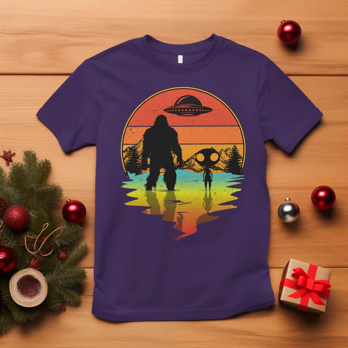 Funny Bigfoot Christmas T Shirt Believe Bigfoot Alien Santa Hat Sasquatch Loves TS10 Purple Print Your Wear