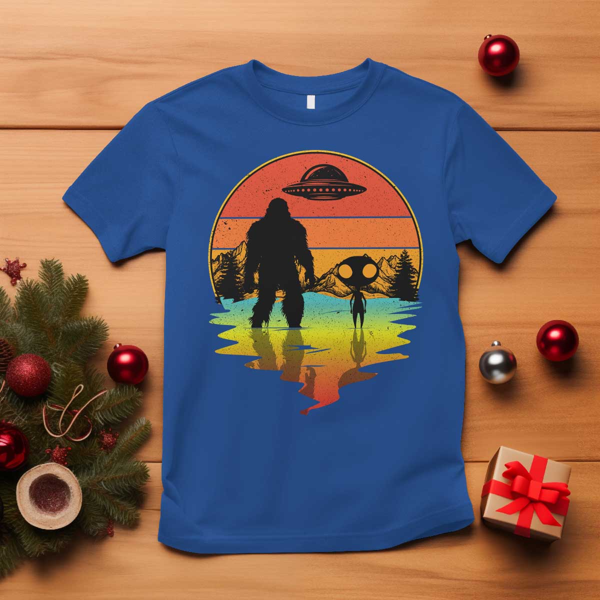 Funny Bigfoot Christmas T Shirt Believe Bigfoot Alien Santa Hat Sasquatch Loves TS10 Royal Blue Print Your Wear
