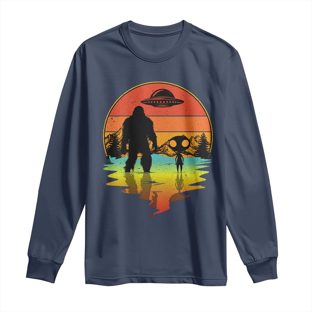 Funny Bigfoot Christmas Long Sleeve Shirt Believe Bigfoot Alien Santa Hat Sasquatch Loves TS10 Navy Print Your Wear