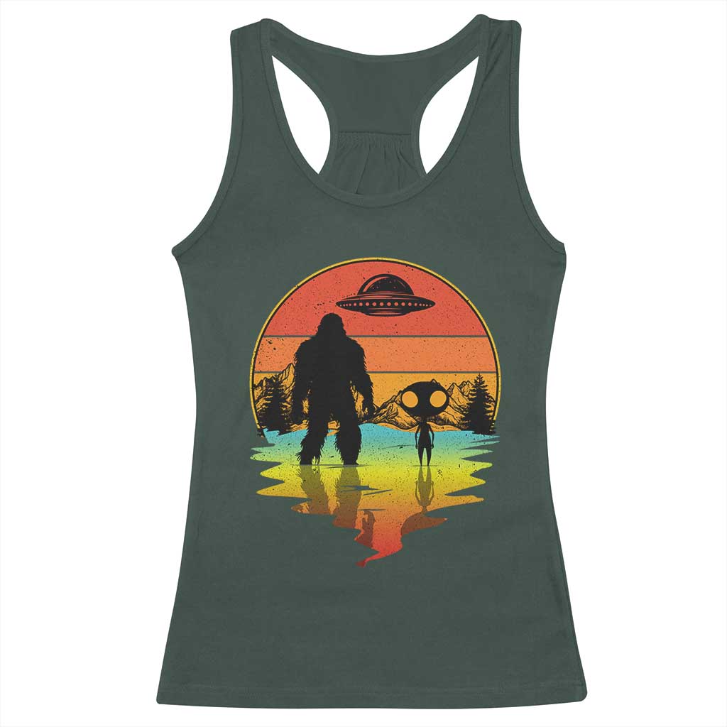 Funny Bigfoot Christmas Racerback Tank Top Believe Bigfoot Alien Santa Hat Sasquatch Loves TS10 Dark Forest Green Print Your Wear