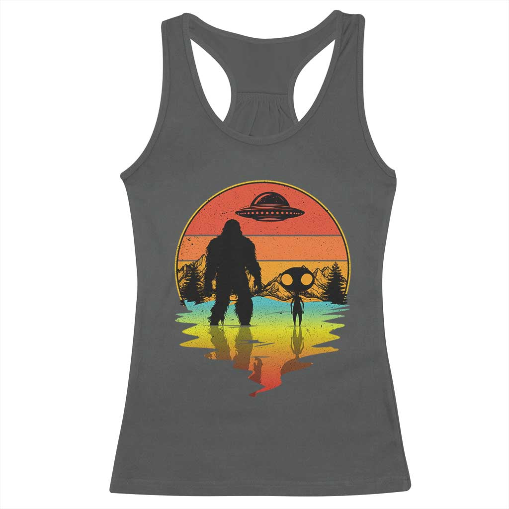 Funny Bigfoot Christmas Racerback Tank Top Believe Bigfoot Alien Santa Hat Sasquatch Loves TS10 Dark Heather Print Your Wear