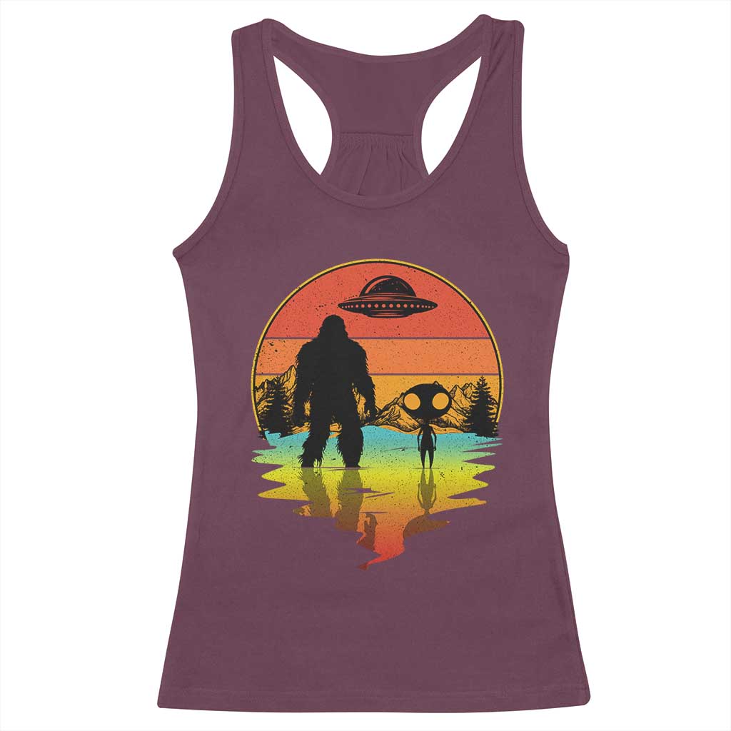 Funny Bigfoot Christmas Racerback Tank Top Believe Bigfoot Alien Santa Hat Sasquatch Loves TS10 Maroon Print Your Wear