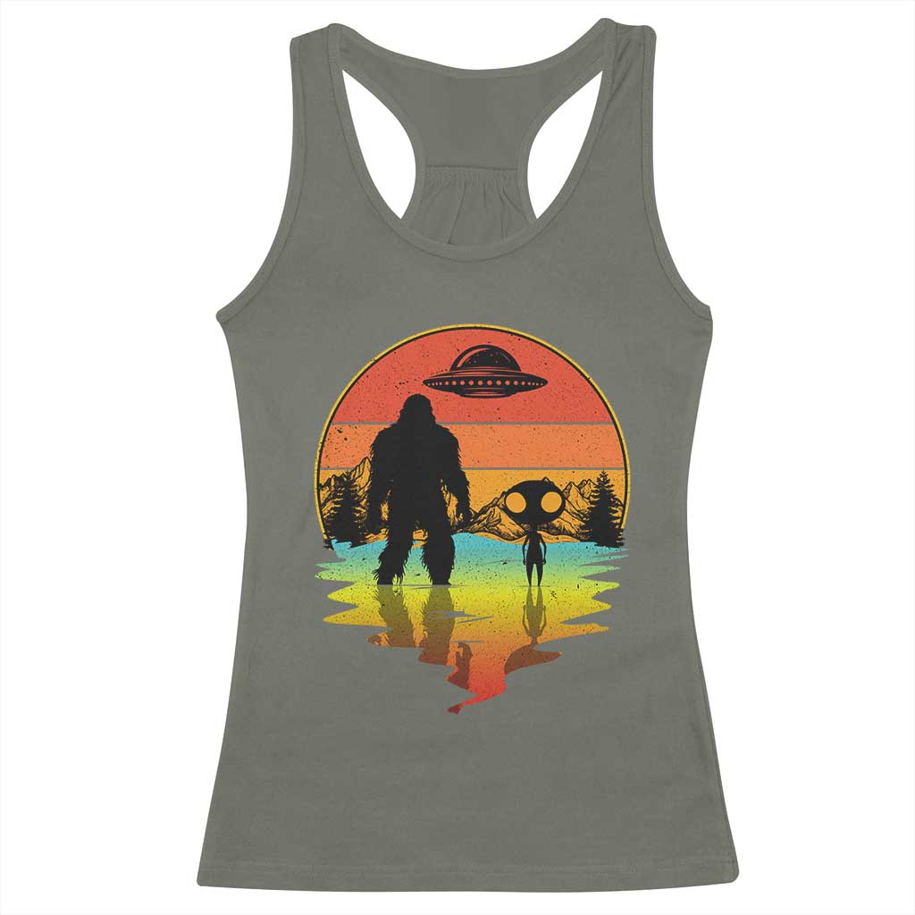 Funny Bigfoot Christmas Racerback Tank Top Believe Bigfoot Alien Santa Hat Sasquatch Loves TS10 Military Green Print Your Wear