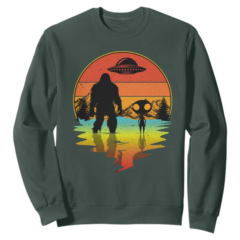 Funny Bigfoot Christmas Sweatshirt Believe Bigfoot Alien Santa Hat Sasquatch Loves TS10 Dark Forest Green Print Your Wear